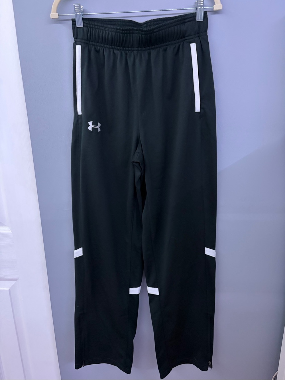 Under Armour Teen Black Athletic Track Pants with White Accents Size Small